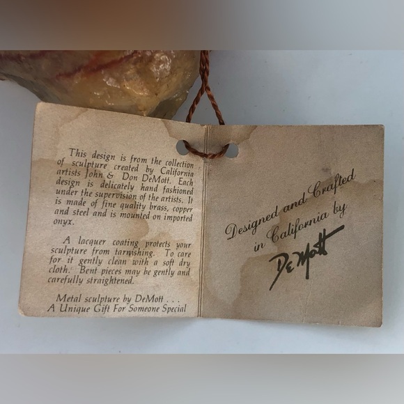 DeMott Metal Sculpture Geese In Flight Copper Brass Steel Mounted On Onyx - Picture 7 of 16